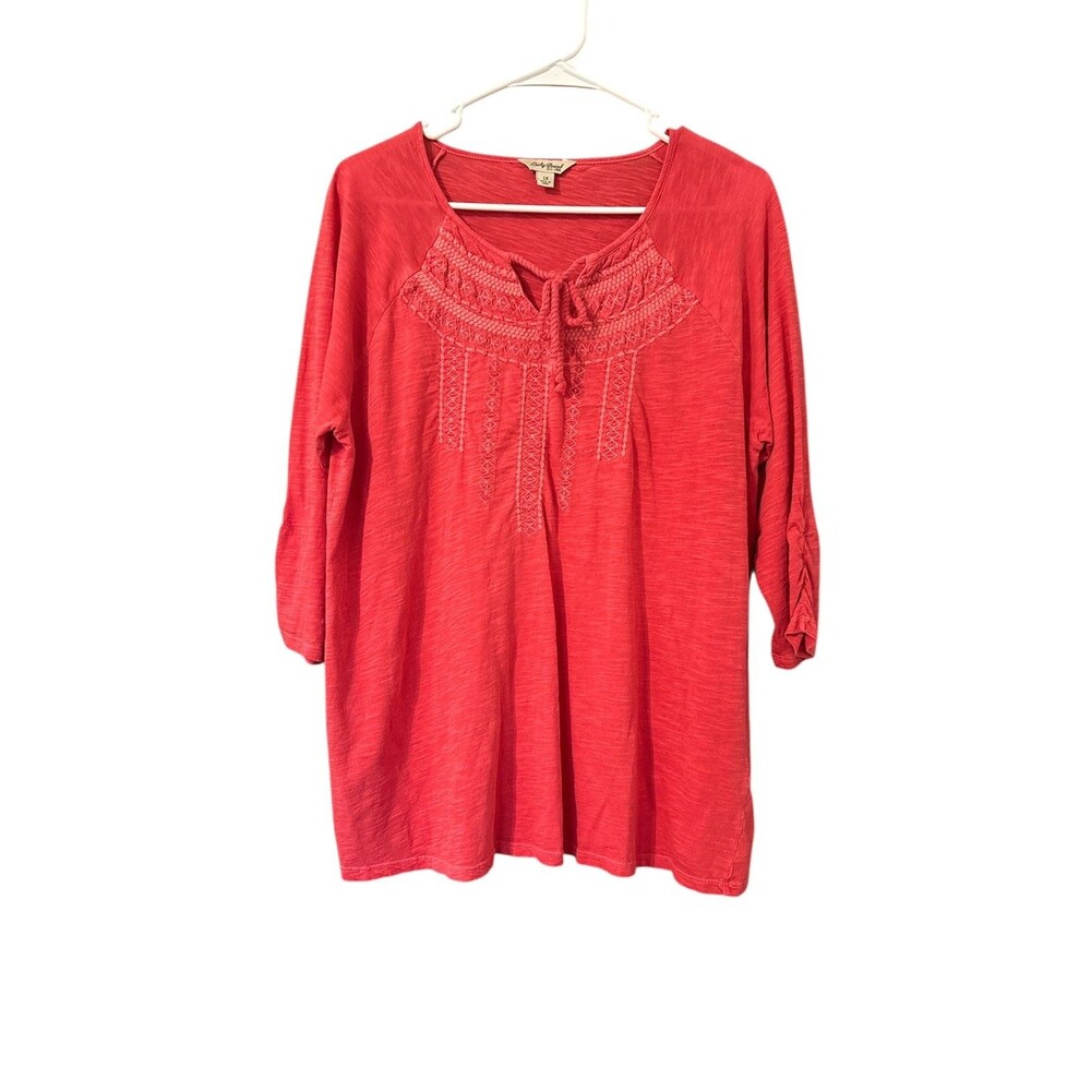 Lucky Brand Bohemian Tunic Top With Tassels Coral Long Sleeve Size 1X